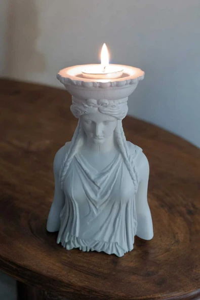 Gobo Dekoratif Masa Üstü Karyadit Kızı Hediyeli Mumluk Beyaz - Resim 6