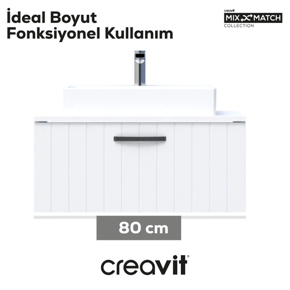 D10 Next Lavabo Dolabı Çekmeceli 80 cm Beyaz Lake - Resim 3