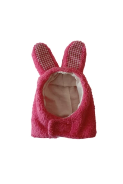 Gobo Peluş Tavşan Kulaklı Pembe Kedi Köpek Şapkası Yumuşacık Kedi Köpek Kıyafeti - Resim 5