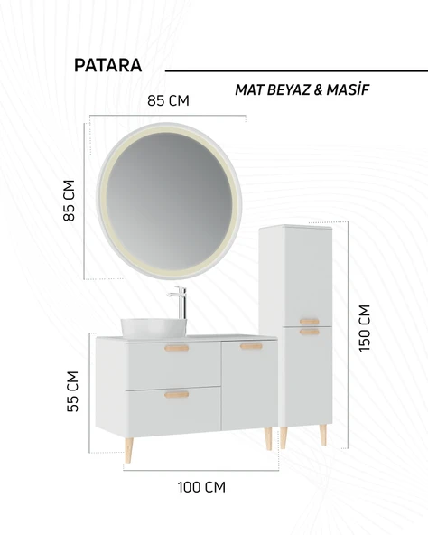 Patara Lavabo Dolabı 100cm Mat Beyaz - Resim 4