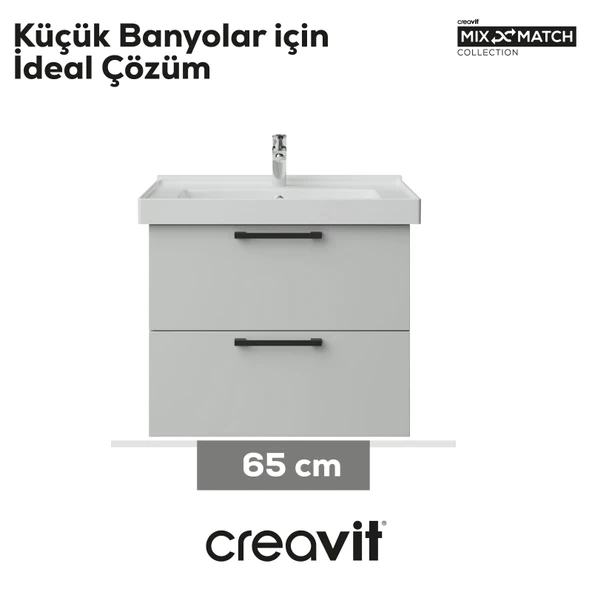 D20 65 Cm İki Çelmeceli Lavabo Dolabı Beyaz Melamin Kapak (Demonte) - Resim 3