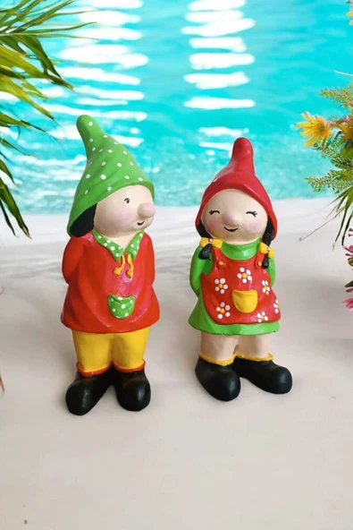 Gobo 2'li Set Dekoratif Bahçe Ve Balkon Cüceleri Farklı Renklerde Seramik Tozu El Boyaması (24X10 CM) ürün görseli 1