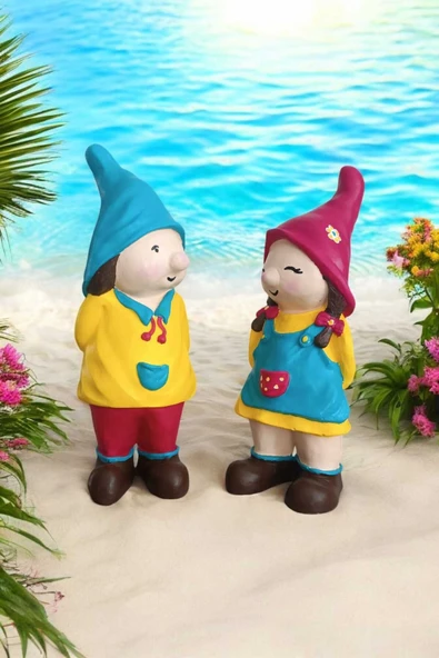 Gobo 2'li Set Dekoratif Bahçe Ve Balkon Cüceleri Farklı Renklerde Seramik Tozu El Boyaması (24X10 CM) ürün görseli 1