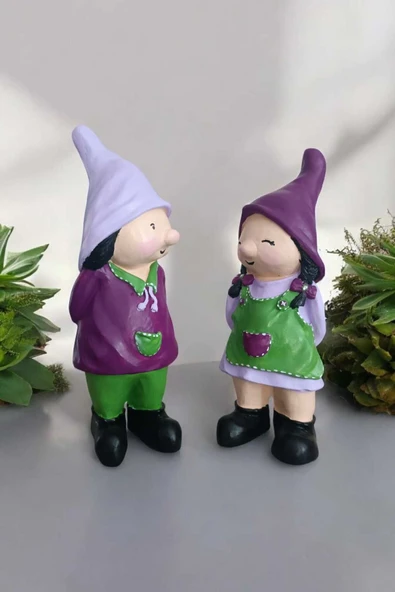 Gobo 2'li Set Dekoratif Bahçe Ve Balkon Cüceleri Farklı Renklerde Seramik Tozu El Boyaması (24X10 CM) - Resim 5