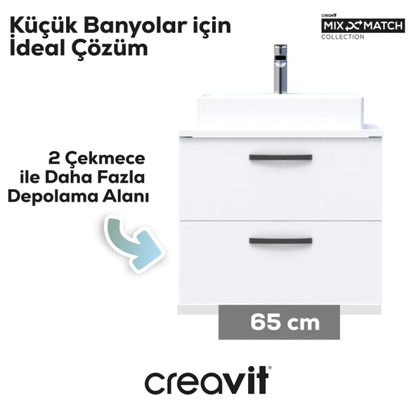 D10 Next Lavabo Dolabı İki Çekmeceli 65 cm Beyaz - Resim 2