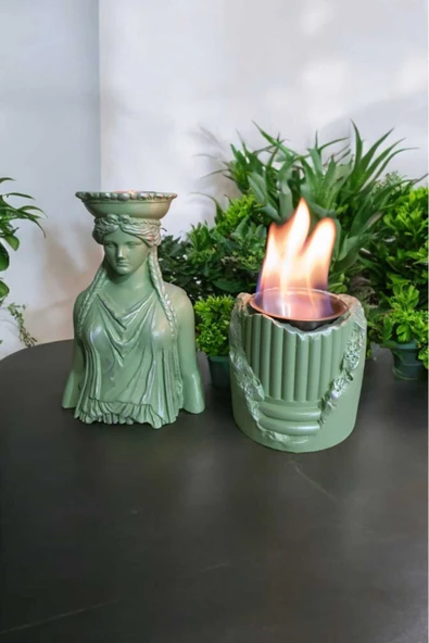 Gobo Dekoratif Karyadit Kızı ve Ateş Çukuru Seti Hediyeli Bacasız Şömine Yeşil ürün görseli