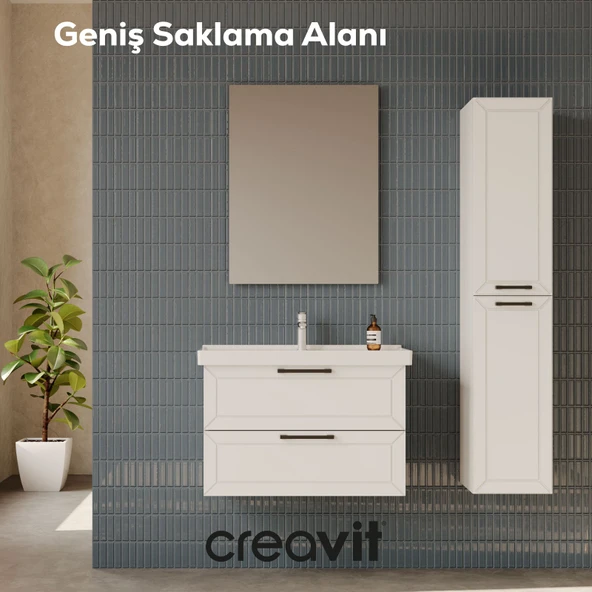 D20 65 Cm İki Çelmeceli Lavabo Dolabı Beyaz Lake Kapak - Resim 2