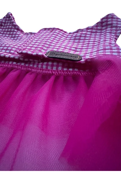 Gobo Pembe Kareli Fiyonklu Tüllü Kedi Köpek Kıyafeti Giyimi Medium/M/Beden 2 - Resim 7