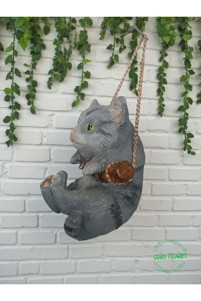 Gobo Dekoratif Sallanan Kedi Figürü–Asma Aparatlı Duvar, Balkon ve Bahçe Süsü (16x14 cm–3 Renk Seçenekli) ürün görseli 1