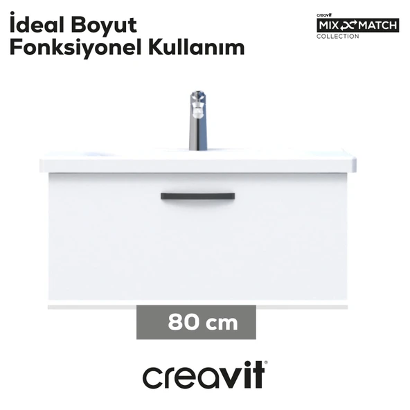 D10 Eksen Lavabo Dolabı Çekmeceli 80 cm Beyaz - Resim 3