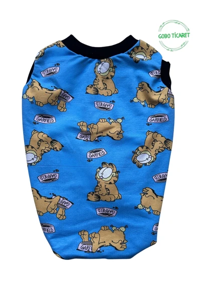 Goboticaret Garfield Desenli Mavi Kedi Köpek Kıyafeti Elbisesi Siyah Kollu - 2