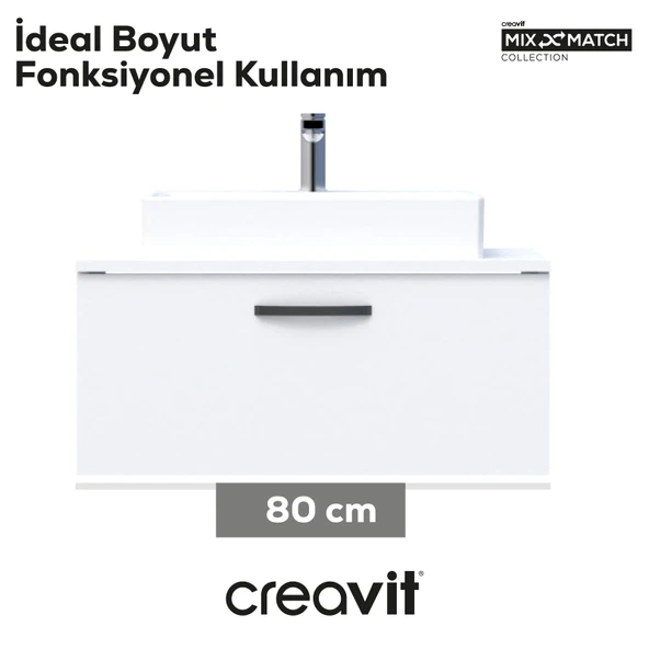 D10 Next Lavabo Dolabı Çekmeceli 80 cm Beyaz Melamin Gövde - Resim 2