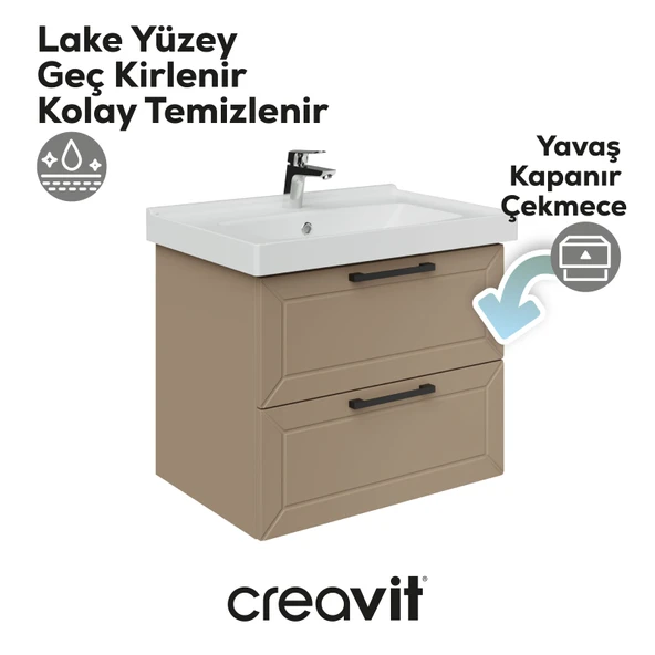 D20 65 Cm İki Çelmeceli Lavabo Dolabı Dafne Lake Kapak - Resim 2