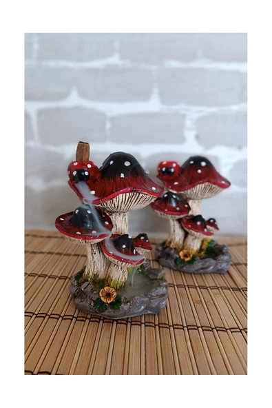 Gobo Uğur Böcekli Mantar Tütsülük El Boyaması 13 x 11 cm Seramik Tozundan Kaliteli Dekoratif ürün görseli 1