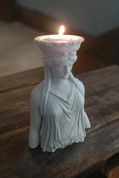 Gobo Dekoratif Masa Üstü Karyadit Kızı Hediyeli Mumluk Beyaz - Resim 4