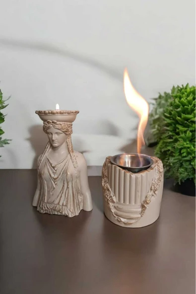 Gobo Dekoratif Karyadit Kızı ve Ateş Çukuru Seti Hediyeli Bacasız Şömine Sütlü Kahve - 3