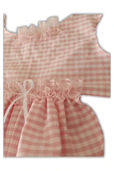 Gobo Pembe Beyaz Kareli Kurdeleli Kedi Köpek Kıyafeti Elbisesi - Resim 5