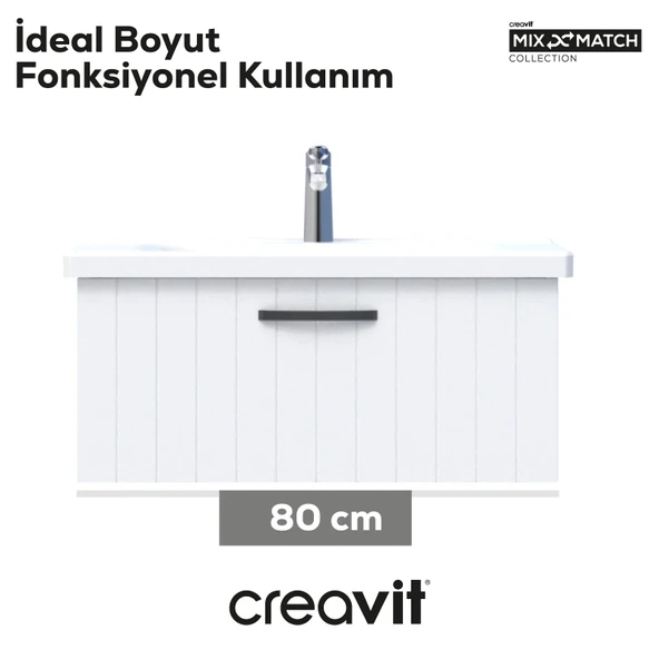 D10 Eksen Lavabo Dolabı Çekmeceli 80 cm Beyaz Lake - Resim 2