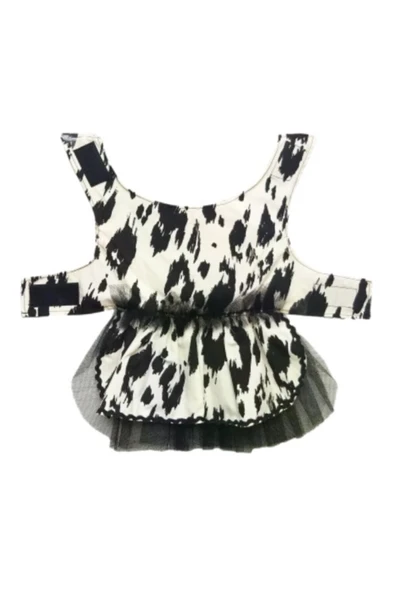 Gobo Siyah Beyaz Leopar Desenli Tüllü Kedi Köpek Kıyafeti Elbisesi Medium/m/beden 2 - Resim 3