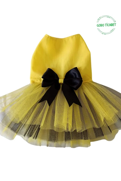 Gobo Siyah Papyonlu Sarı Tüllü Kedi Köpek Kıyafeti Elbisesi SMALL/S/Beden 1 - Resim 4