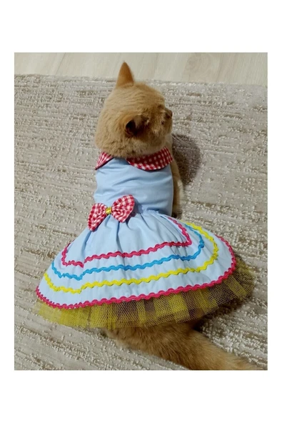 Gobo Rengarenk Festival Temalı Papyonlu Tüllü Kedi Köpek Kıyafeti Elbisesi Xsmall/xs/beden 0 - Resim 3