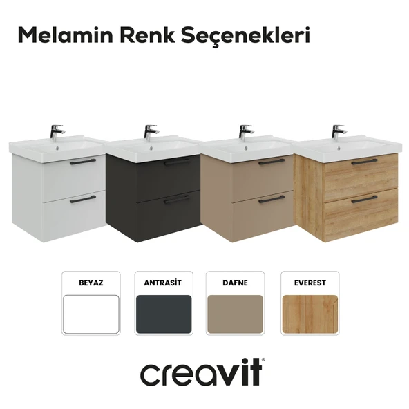 D20 65 Cm İki Çelmeceli Lavabo Dolabı Antrasit Melamin - Resim 4