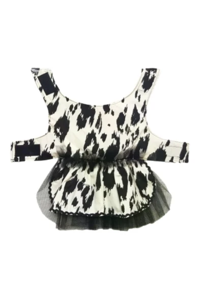 Gobo Siyah Beyaz Leopar Desenli Tüllü Kedi Köpek Kıyafeti Elbisesi XLarge/XL/Beden 4 - Resim 4