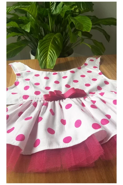 Gobo Fuşya Fiyonklu Puantiyeli Kedi Köpek Kıyafeti Elbisesi XLarge/XL/Beden 4 - Resim 6