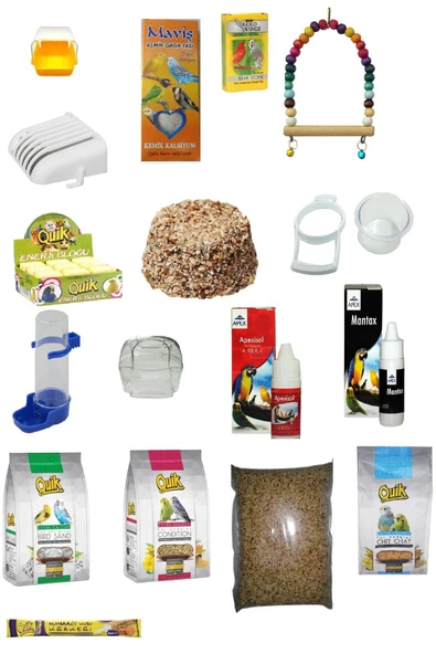 Quik Durtaş Akvaryum 17 Parça Muhabbet Kuşu Yem, Bakım Ve Vitamin Seti