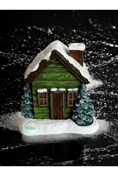 Gobo 2 Adet Yeşil Renkli Kar Efektli Ev Şeklindeki Yılbaşı Temalı El Boyaması Tütsülük Seramik Tozu - Resim 3