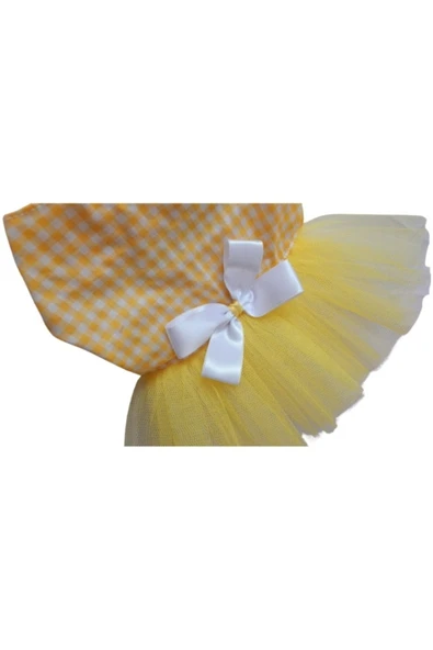 Gobo Sarı Beyaz Kareli Tüllü Kedi Köpek Kıyafeti Elbisesi XLarge/XL/Beden 4 - Resim 6