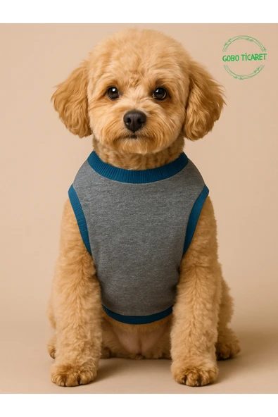 Goboticaret Sevimli Yeşil Ayıcık Aksesuarlı Aplikeli Gri Kedi Köpek Kıyafeti Elbisesi ürün görseli