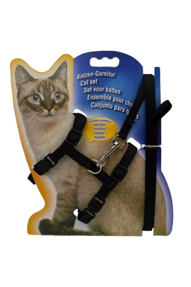 Ans Kedi Göğüs Tasması Uzatma 110cm Set Siyah ürün görseli