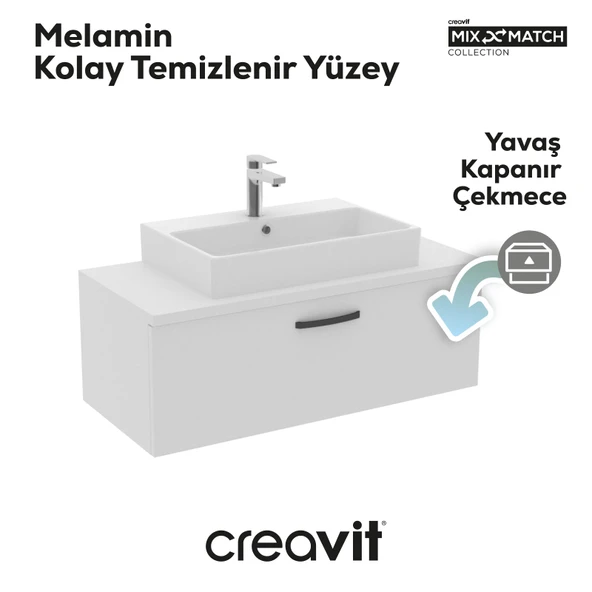 D10 Next Lavabo Dolabı Çekmeceli 100 cm Beyaz Melamin Gövde - Resim 2