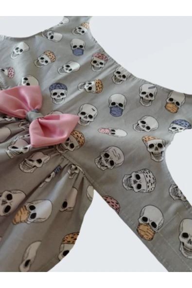 Gobo Kuru Kafa Desenli Pembe Papyonlu Tüllü Gri Dişi Kedi Köpek Kıyafeti Elbisesi Xlarge/XL/Beden 4 ürün görseli 1