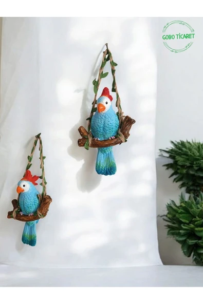 Gobo GoboTicaret 3 Adet Dekoratif Sallanan Duvar ve Bahçe Süsü Kuş Biblo Farklı Renk Seçenekleri 13*9 cm - Resim 2