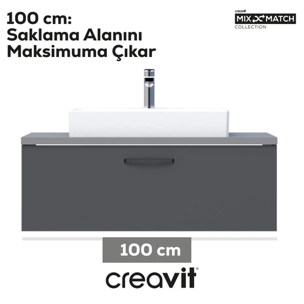 D10 Next Lavabo Dolabı Çekmeceli 100 cm Gri Gövde Antrasit Kapak - Resim 2