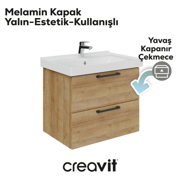 D20 65 Cm İki Çekmeceli Lavabo Dolabı Everest Melamin Kapak - Resim 4