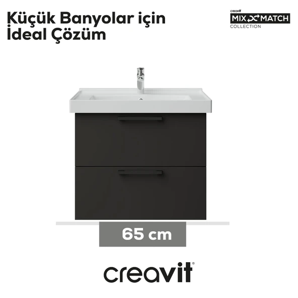 D20 65 Cm İki Çelmeceli Lavabo Dolabı Antrasit Melamin - Resim 2