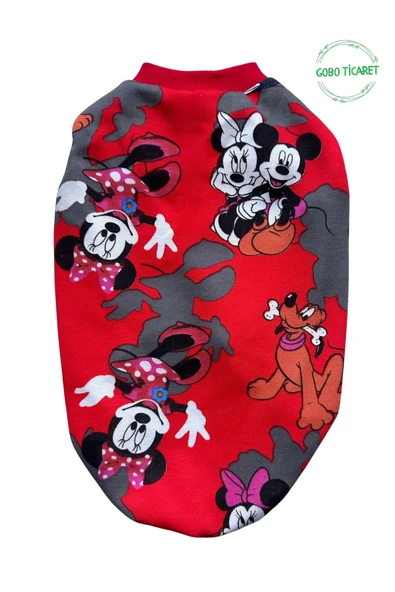 Goboticaret Kırmızı Minnie Mouse Desenli Kedi Köpek Kıyafeti Elbisesi Kırmızı Kollu - Resim 2
