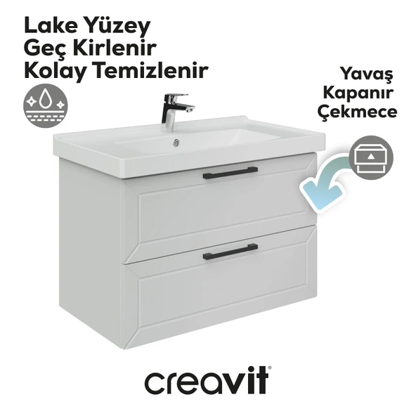D20 80 Cm İki Çekmeceli Lavabo Dolabı Beyaz Lake - Resim 4