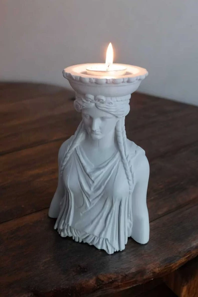 Gobo Dekoratif Masa Üstü Karyadit Kızı Hediyeli Mumluk Beyaz - Resim 3