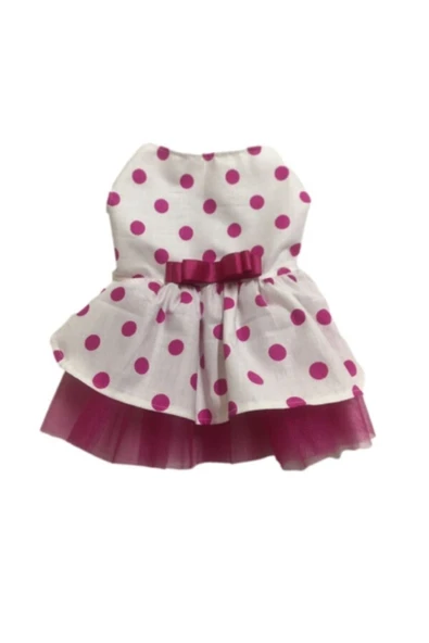 Gobo Fuşya Fiyonklu Puantiyeli Kedi Köpek Kıyafeti Elbisesi - Resim 5