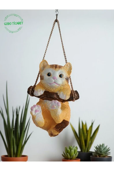 Gobo Dekoratif Sallanan Kedi Figürü–Asma Aparatlı Duvar, Balkon ve Bahçe Süsü (16x14 cm–3 Renk Seçenekli) - 2