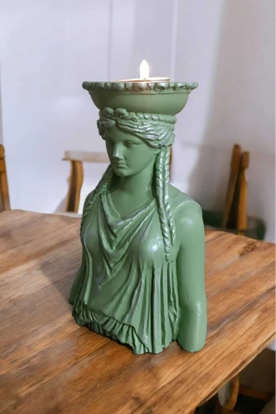 Gobo Dekoratif Masa Üstü Karyadit Kızı Hediyeli Mumluk Yeşil ürün görseli 1