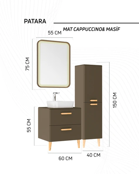 Patara Lavabo Dolabı 60 cm Mat Cappuccino - Resim 2