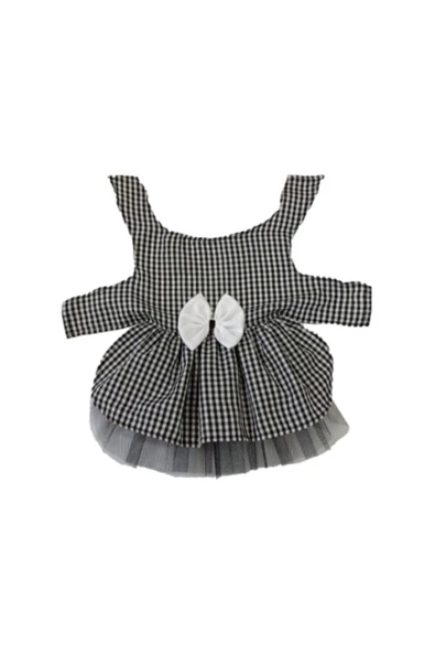 Gobo Beyaz Siyah Kareli Dişi Kedi Köpek Kıyafeti Elbisesi XSmall/XS/Beden 0 - Resim 7