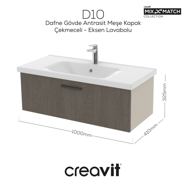 D10 Eksen Lavabo Dolabı Çekmeceli 100 cm Dafne Gövde Antrasit Meşe Kapak ürün görseli