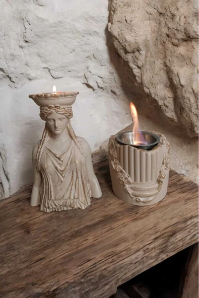 Gobo Dekoratif Karyadit Kızı ve Ateş Çukuru Seti Hediyeli Bacasız Şömine Sütlü Kahve - 4