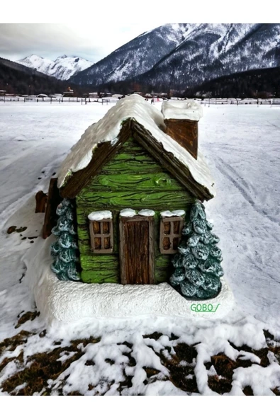 Gobo 2 Adet Yeşil Renkli Kar Efektli Ev Şeklindeki Yılbaşı Temalı El Boyaması Tütsülük Seramik Tozu - Resim 2